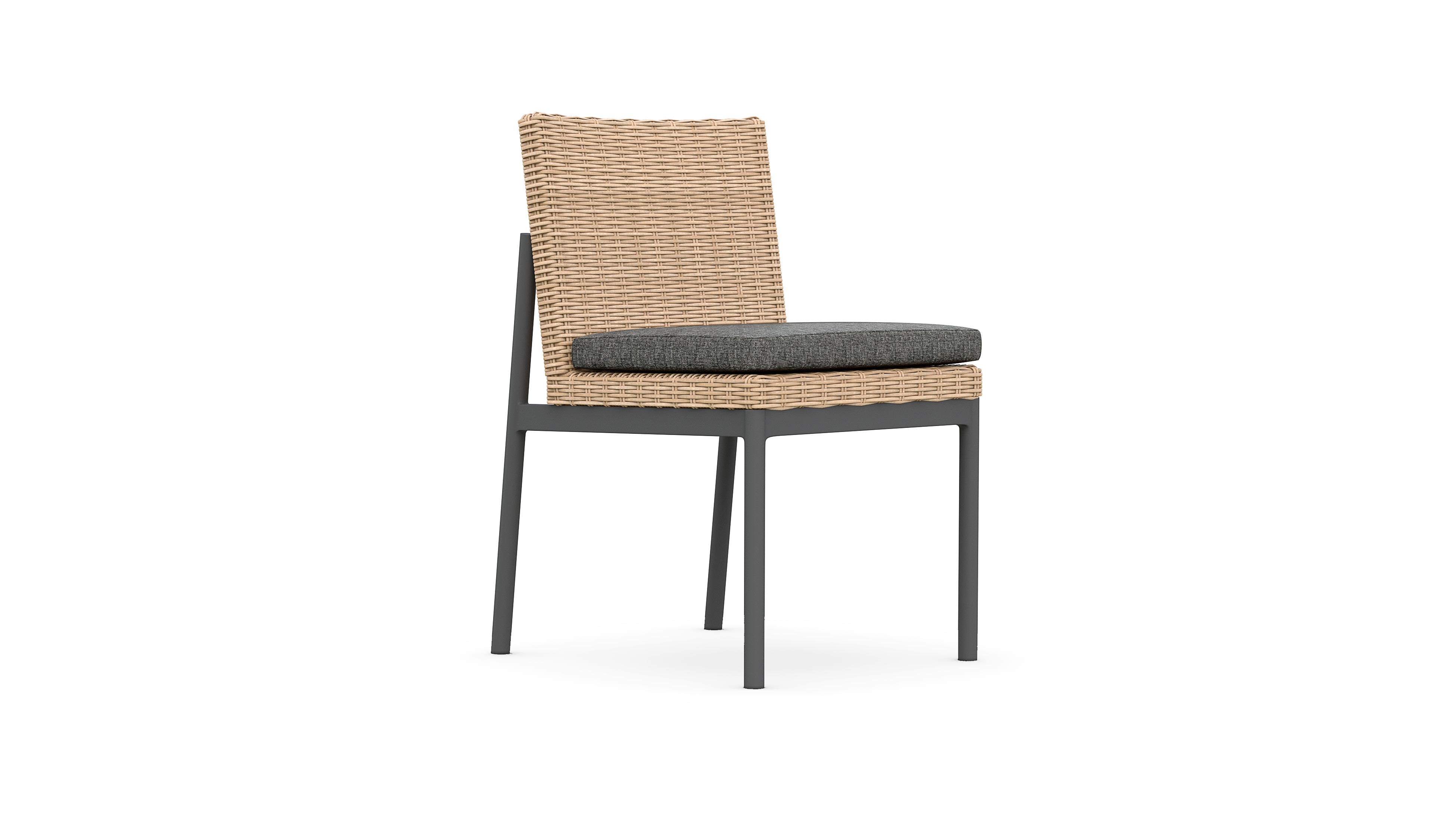 Azzurro Living Terra Armless Dining Chair With Matte Charcoal Aluminum Frame and Natural All-Weather Wicker