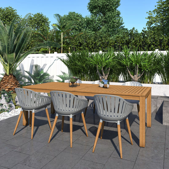 International Home Miami Amazonia 7-Piece Rectangular Patio Dining Set | Teak Finish | Ideal for Outdoors and Indoors