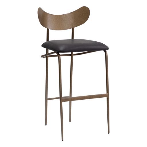 Sunpan Gibbons Barstool in Antique Brass - Charcoal Black Leather / Black - Bravo Portabella