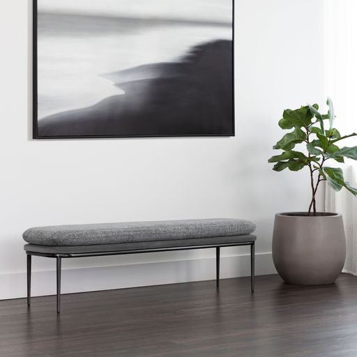 Sunpan Koffi Bench Dark Bronze-Chacha Cream Meg Taupe / Gun Rey-Chacha Grey Antonio Charcoal