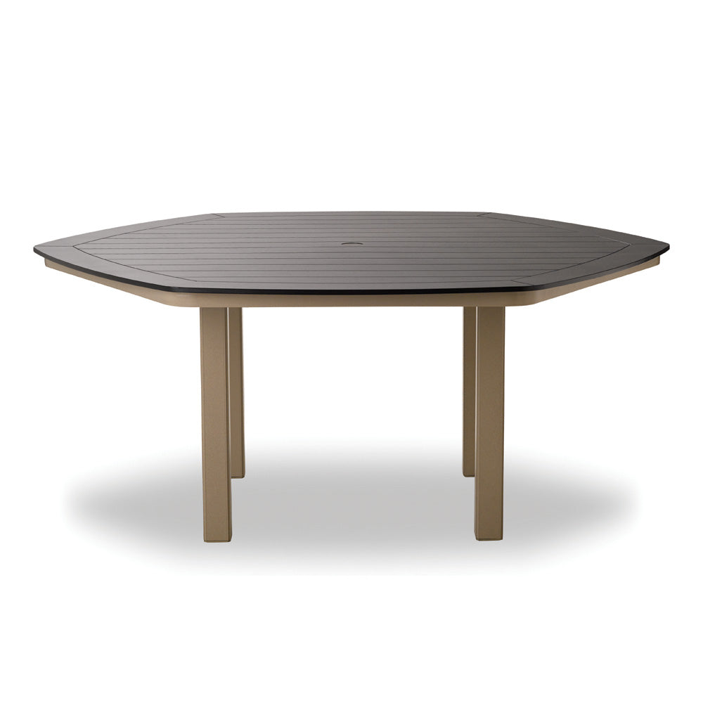 Telescope Casual 62" Hexagonal Marine Grade Polymer Table Top Only With Umbrella Hole, Dining Height Table Legs, Textured Beachwood, Slatted Cranberry, Polymer, Outdoor