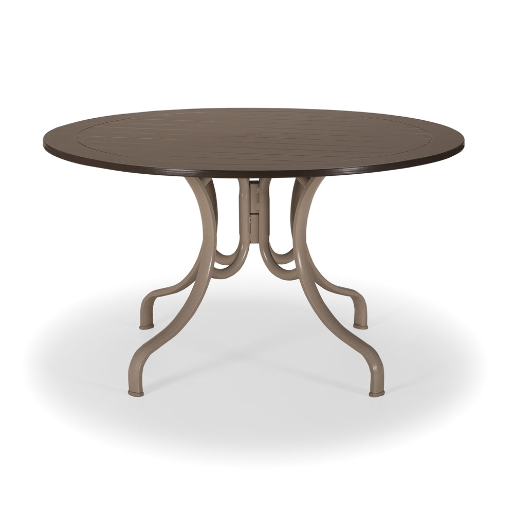 Telescope Casual 48" Round Marine Grade Polymer Table Top Only With Umbrella Hole, Dining Height Deluxe Table Legs, Textured Beachwood, Slatted Boardwalk, Aluminum, Outdoor