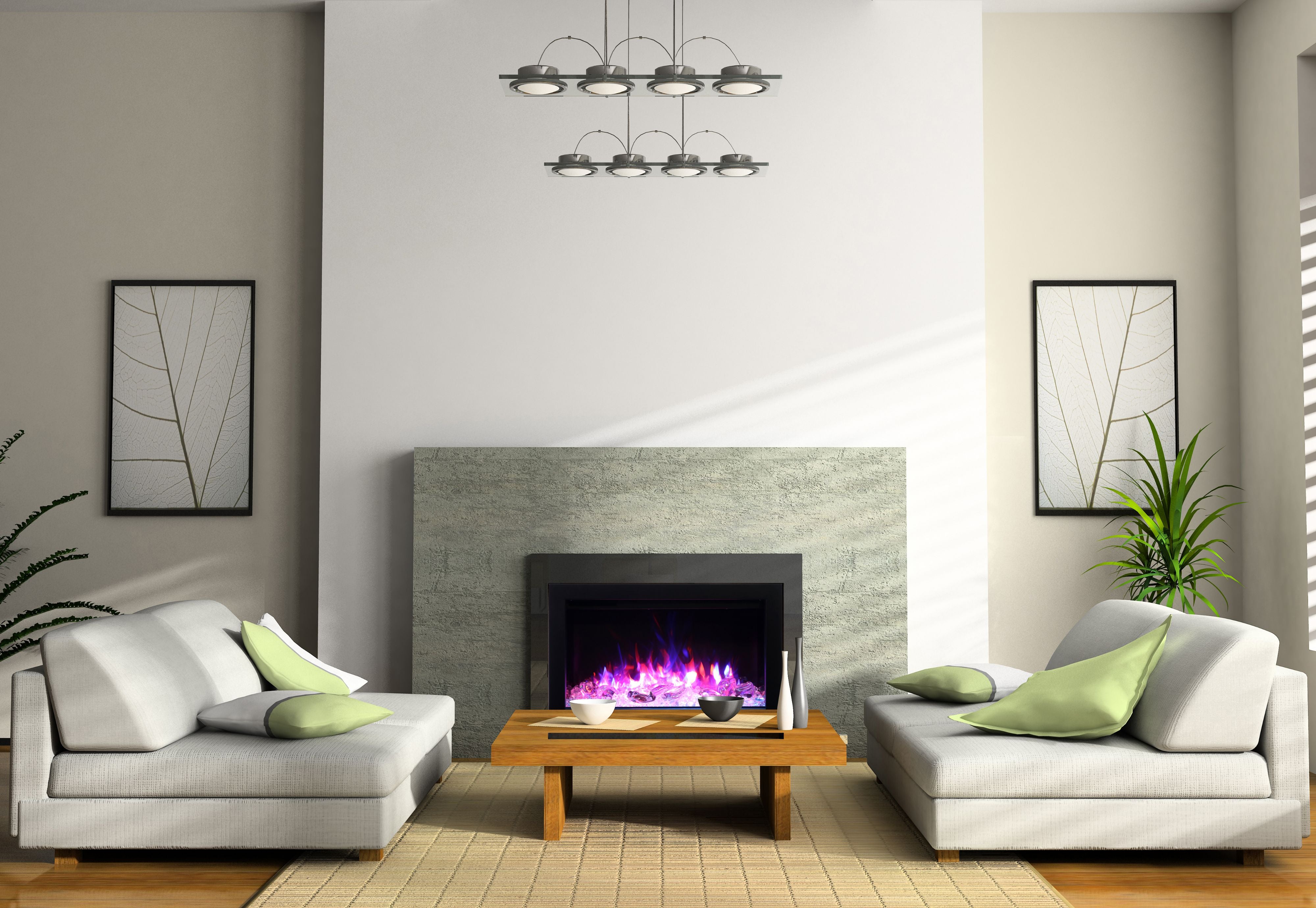 Amantii Traditional Smart Electric 30" Indoor / Outdoor WiFi Enabled Insert, Featuring a MultiFunction Remote Control , Multi Speed Flame Motor and a 10 piece Birch Log Set