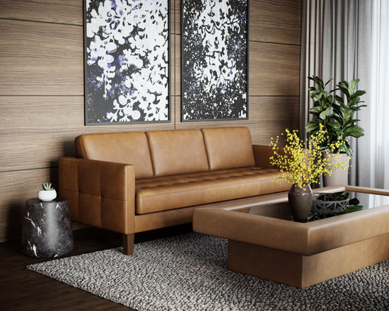 Sunpan Karmelo Sofa Cognac / Vintage Charcoal Leather