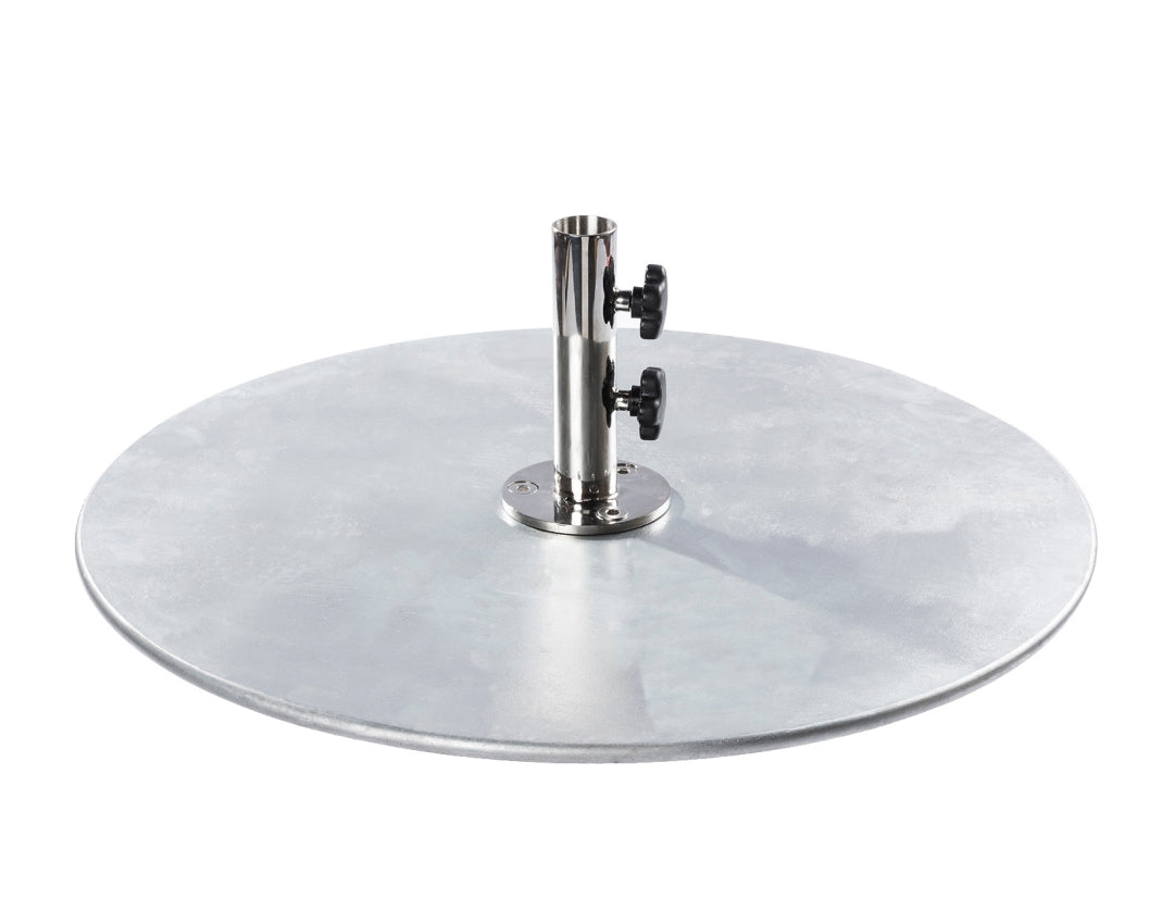 BFM Seating 70/100 Pound - 24" Diameter Galvanized Steel Plate Umbrella Base - Silver Mist