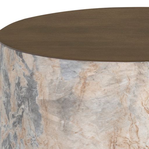 Sunpan Diaz End Table in Grey-Wood Grain Brown / Marble-Look Antique Brass