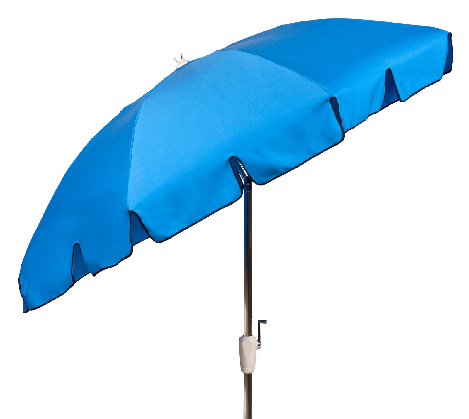 Woodard 7.5' 8-Rib Conventional Double V Cut Valance Umbrella, Beach Bum Creamsicle (Grade A), Almond - Free-Standing Market Base - 3/8” x 24 1/2” Round Steel‡, 21” Cast Aluminum Umbrella Base, Umbrella, Aluminum, Fabric, Square, 4 Legs, Outdoor