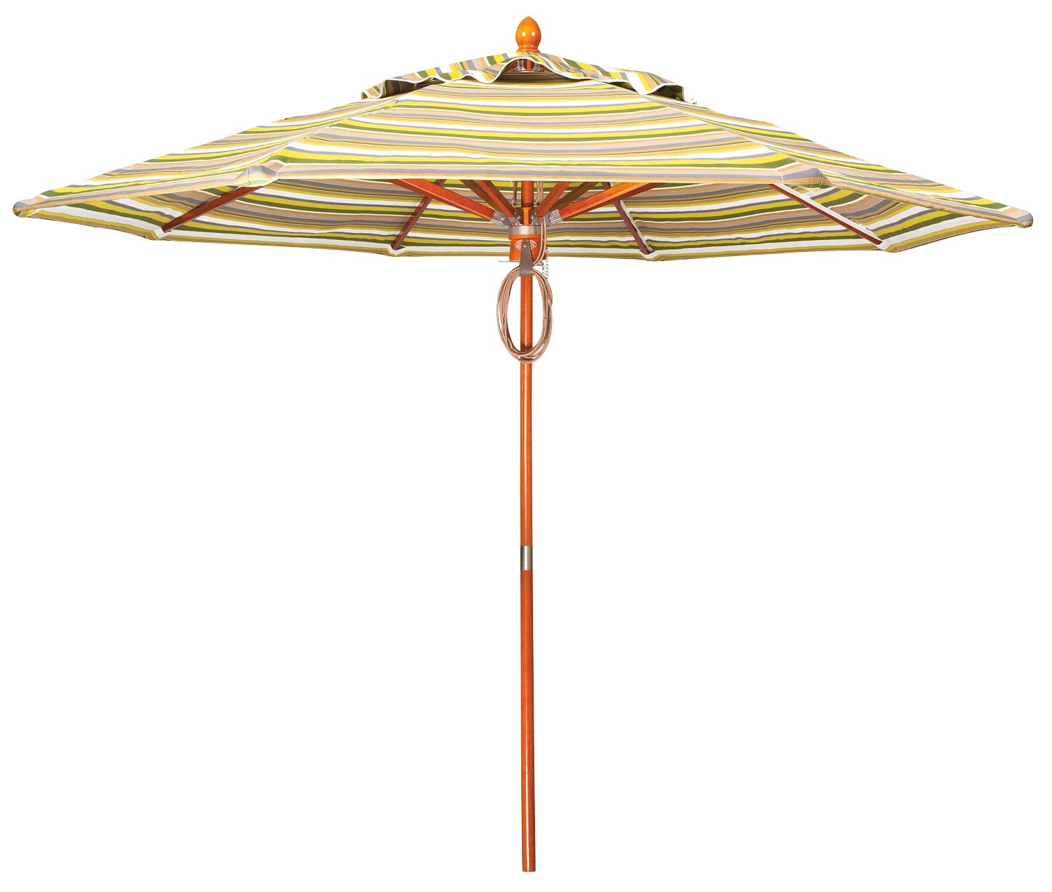 Woodard 9' Teak Market Umbrella, Beach Bum Creamsicle (Grade A), Almond - Free-Standing Market Base - 3/8” x 24 1/2” Round Steel‡, 21” Cast Aluminum Umbrella Base, Umbrella, Aluminum, Fabric, Square, 4 Legs, Outdoor