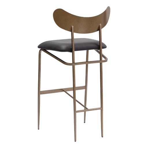 Sunpan Gibbons Barstool in Antique Brass - Charcoal Black Leather / Black - Bravo Portabella