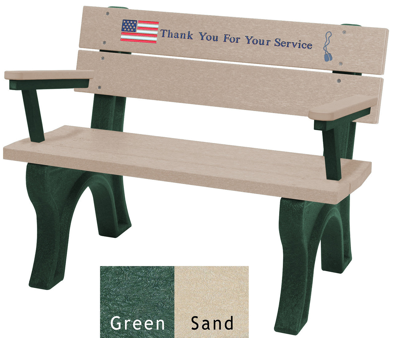 Polly Products Veterans Bench With Arms Standard Engraving and Inlay