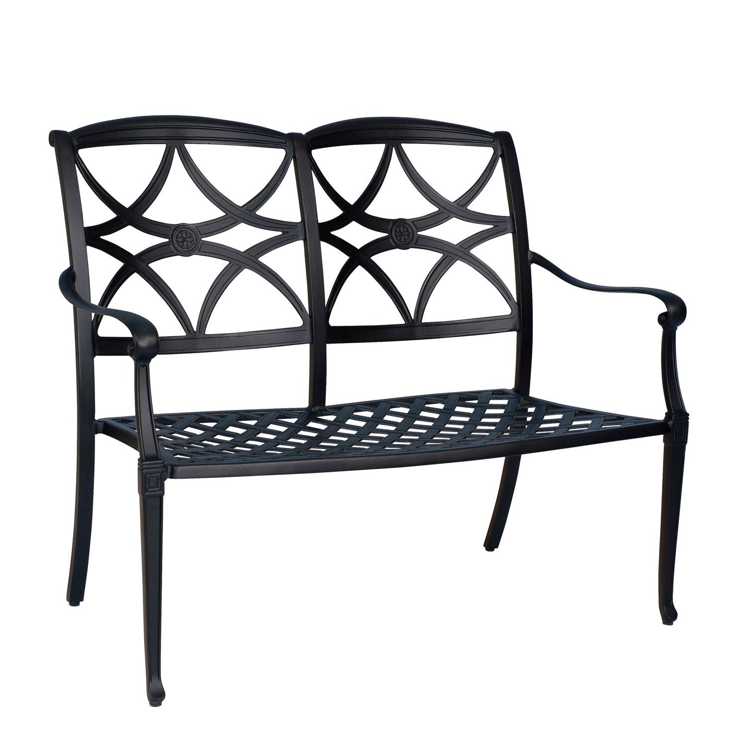 Woodard Wiltshire Bench with Optional Cushion - Stackable, Aged Teak, No Cushion, Grade A Fabric, Bench, Aluminum, Curved, 4 Legs, Outdoor