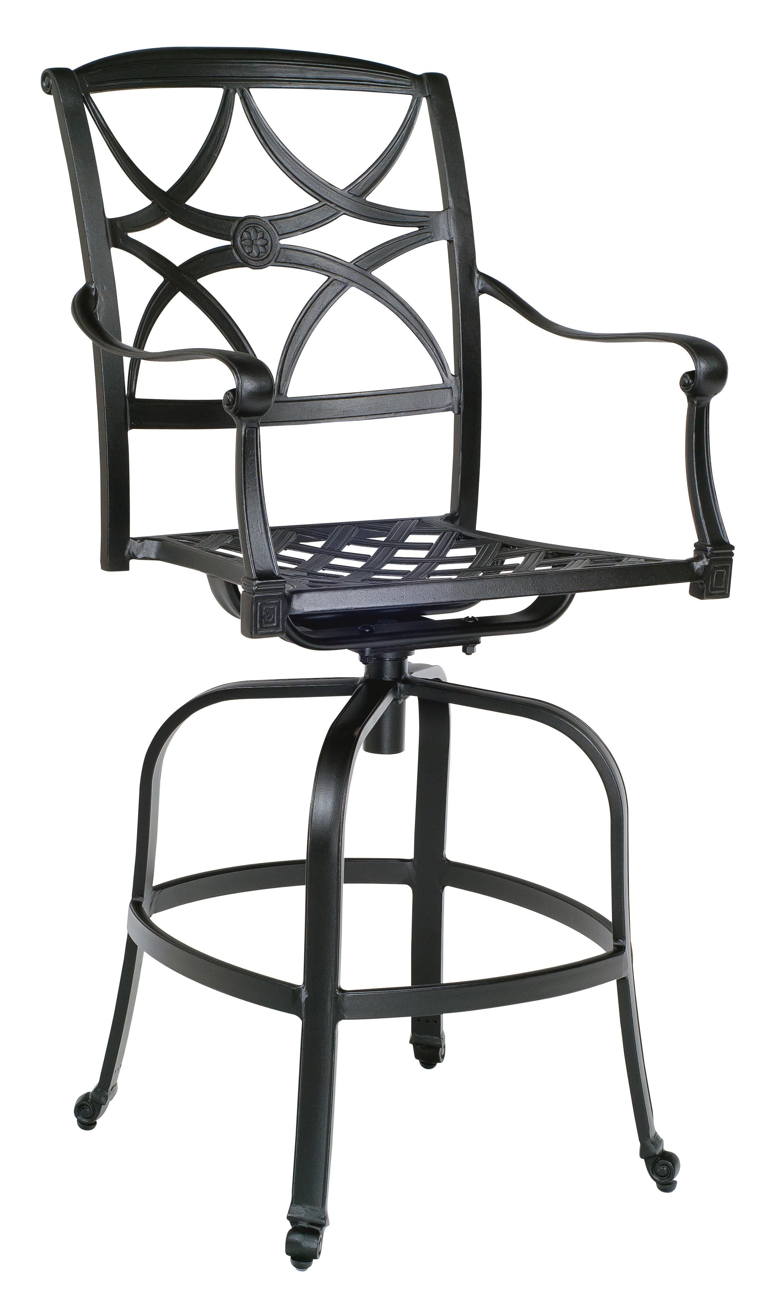 Woodard Wiltshire Swivel Bar Stool with Optional Cushion, Aged Teak, No Cushion, Grade A Fabric, Bar Stools, Aluminum, Curved, 4 Legs, Outdoor