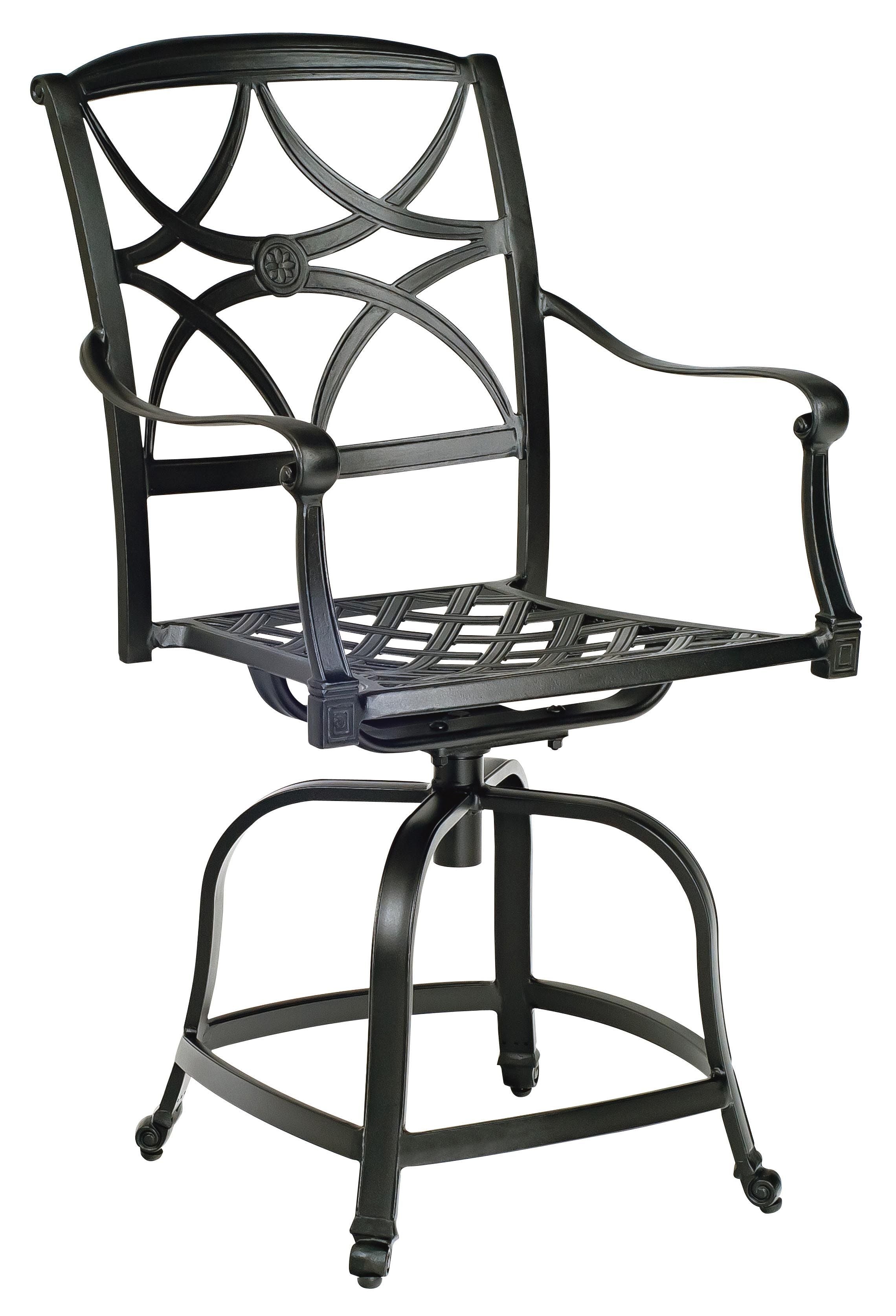 Woodard Wiltshire Swivel Counter Stool with Optional Cushion, Aged Teak, No Cushion, Grade A Fabric, Counter Stools, Aluminum, Curved, 4 Legs, Outdoor