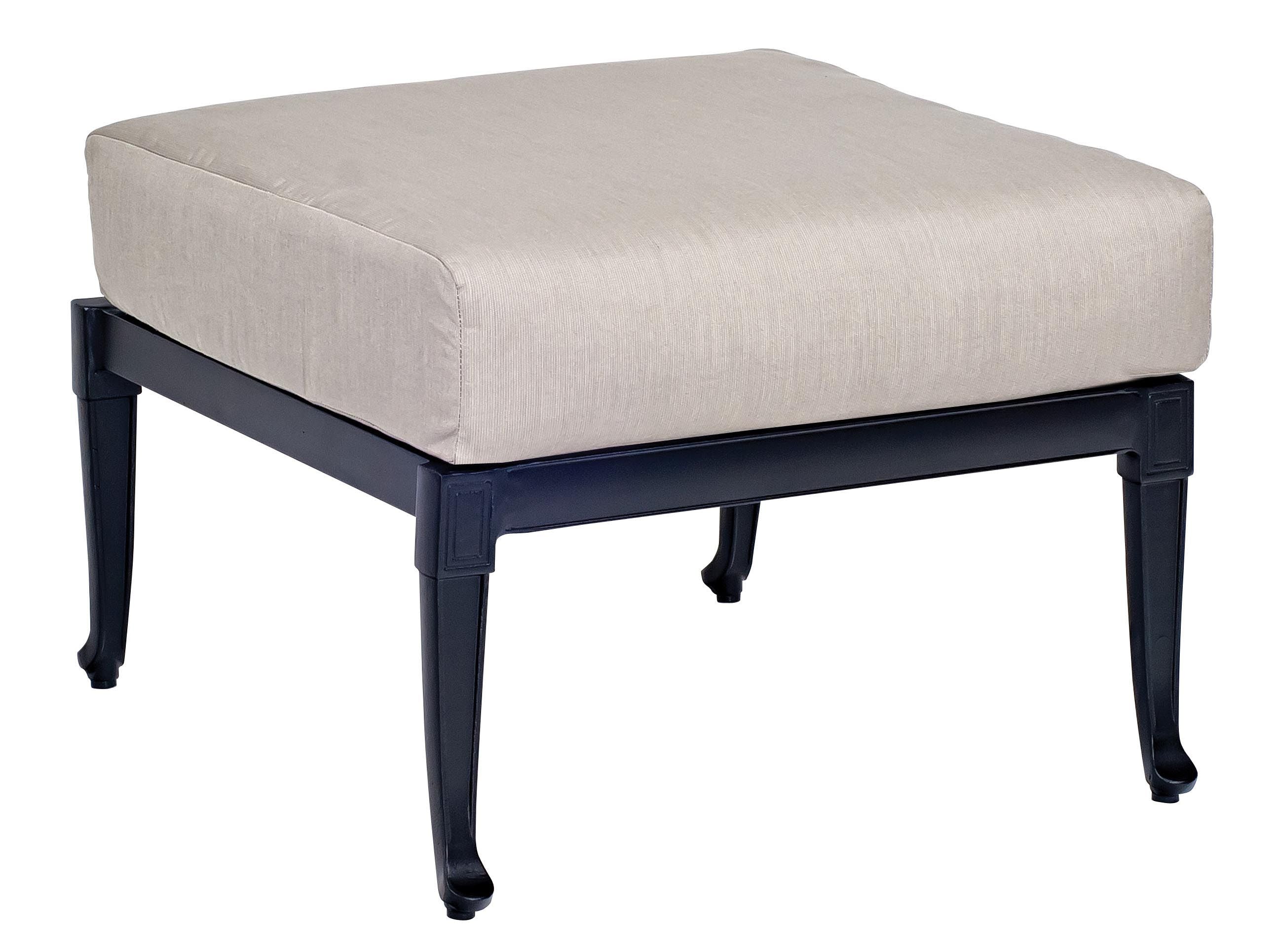 Woodard Wiltshire Ottoman, Aged Teak, No Cushion, Grade A Fabric, Ottoman, Aluminum, Square, 4 Legs, Outdoor