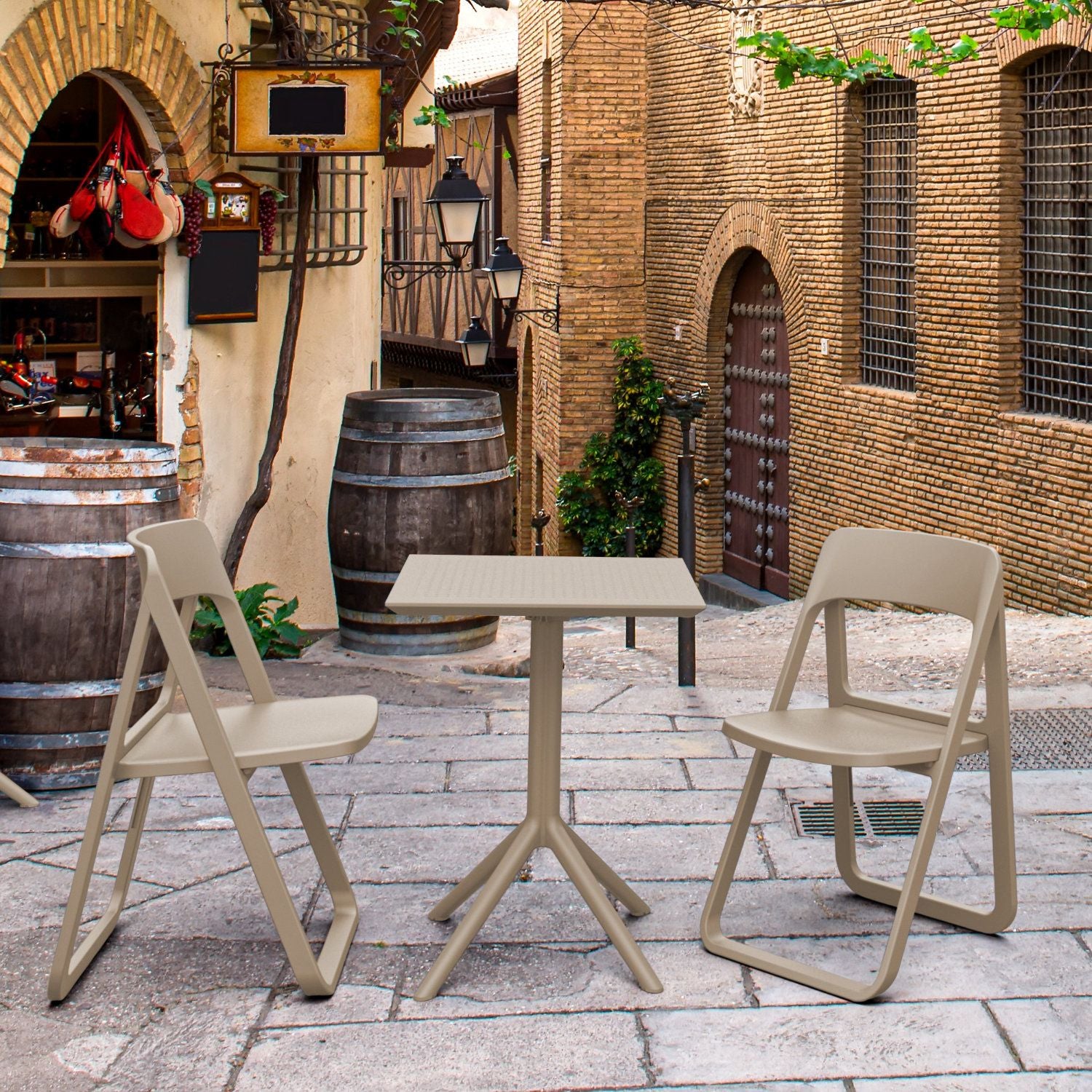 Compamia Dream Folding Outdoor Bistro Set with 2 Chairs Dark Gray, Taupe