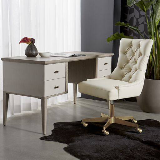 Sunpan Pattinson Desk Dark Brown-Grey Shagreen / White Ceruse-Cream Shagreen
