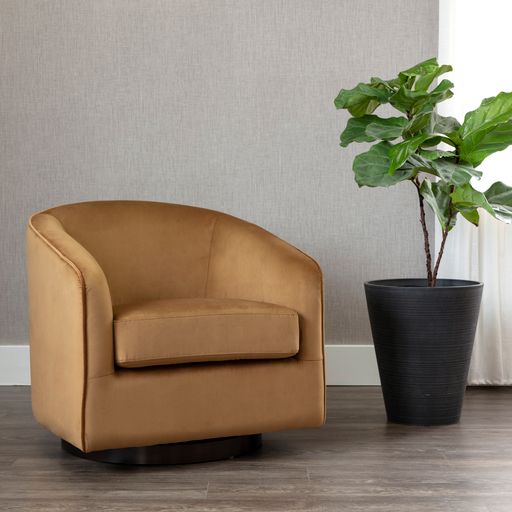 Sunpan Hazel Swivel Lounge Chair in Gold - Belfast Heather Grey / Black Sky / Blush Sky / Burgundy Sky / Deep Green Sky / Navy Blue Sky / Dark-Bronze Gold Sky