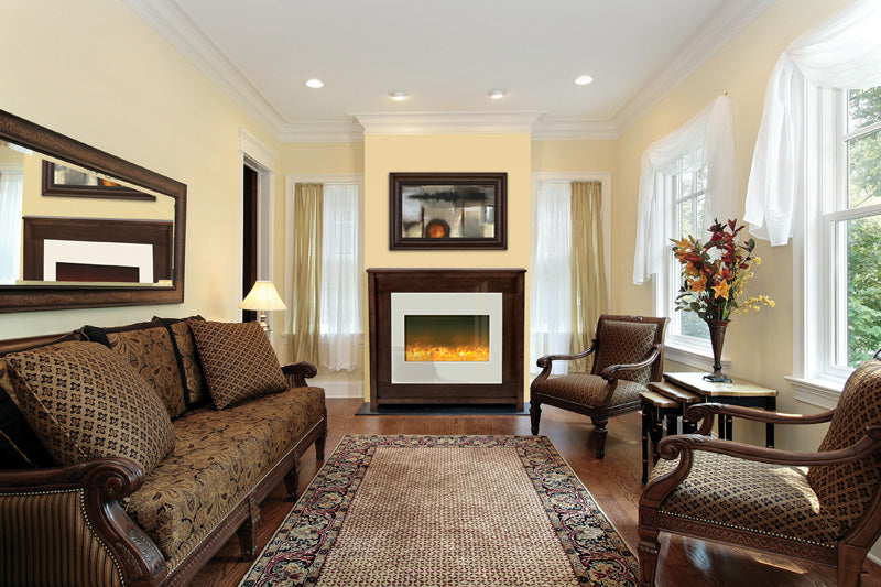 Amantii Electric Fireplace Zero Clearance Unit 30" with 32" x 26" White Glass Surround