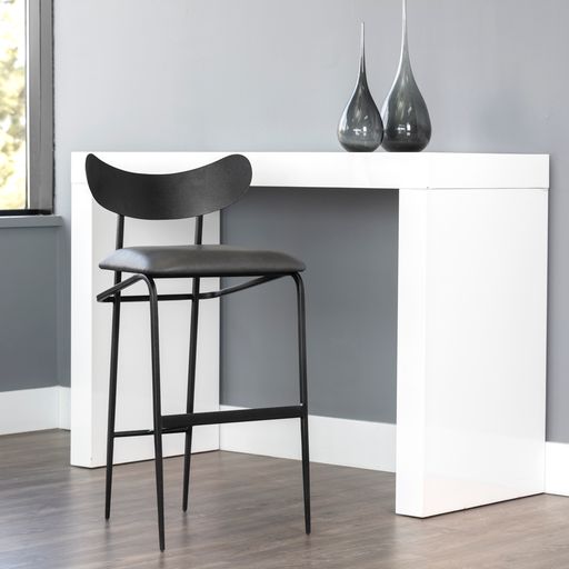 Sunpan Gibbons Barstool in Antique Brass - Charcoal Black Leather / Black - Bravo Portabella