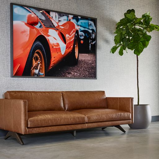 Sunpan Rogers Sofa Cortina Black / Cortina Ink / Shalimar Tobacco Leather