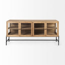 Mercana Arelius Light Brown Wood Black Metal Base with 4 Glass Cabinet Doors Sideboard
