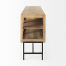 Mercana Arelius Light Brown Wood Black Metal Base with 4 Glass Cabinet Doors Sideboard