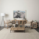 Mercana Arelius Light Brown Wood Black Metal Base with 4 Glass Cabinet Doors Sideboard