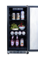 TrueFlame 15" Outdoor Rated Fridge With Glass Door
