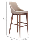 Zuo Modern Moor Barstool in Beige