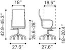 Zuo Modern Glider High Back Office Chair Taupe