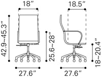 Zuo Modern Glider High Back Office Chair Taupe