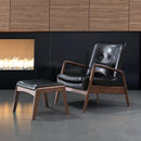 Zuo Modern Bully Lounge Chair and Ottoman Black/Brown, Black, Lounge Chairs, Faux Leather, Polyurethane, Rubberwood , Rectangular, 4 Legs, Outdoor
