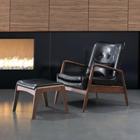 Zuo Modern Bully Lounge Chair and Ottoman Black/Brown, Black, Lounge Chairs, Faux Leather, Polyurethane, Rubberwood , Rectangular, 4 Legs, Outdoor