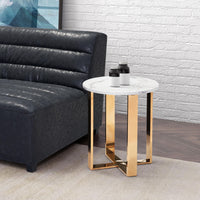 Zuo Modern Atlas End Table White and Gold, End Tables, Stainless Steel, Stone, 