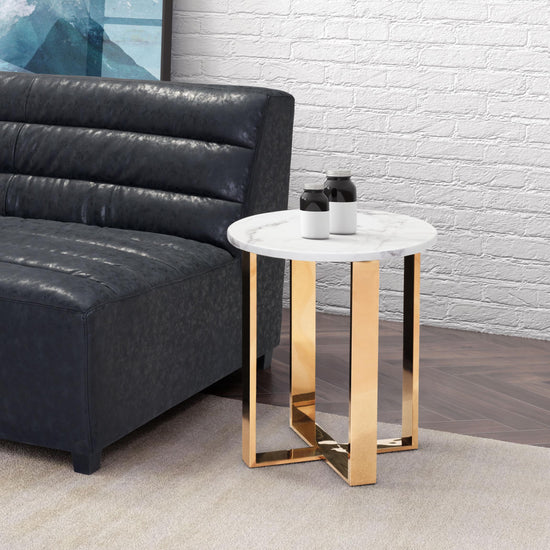 Zuo Modern Atlas End Table White and Gold