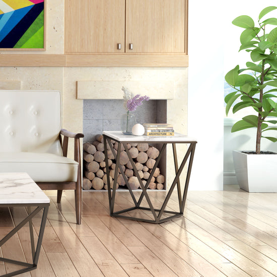 Zuo Modern Tintern End Table White and Antique Bronze