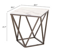 Zuo Modern Tintern End Table White and Antique Bronze