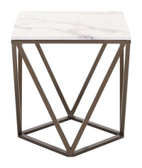 Zuo Modern Tintern End Table White and Antique Bronze