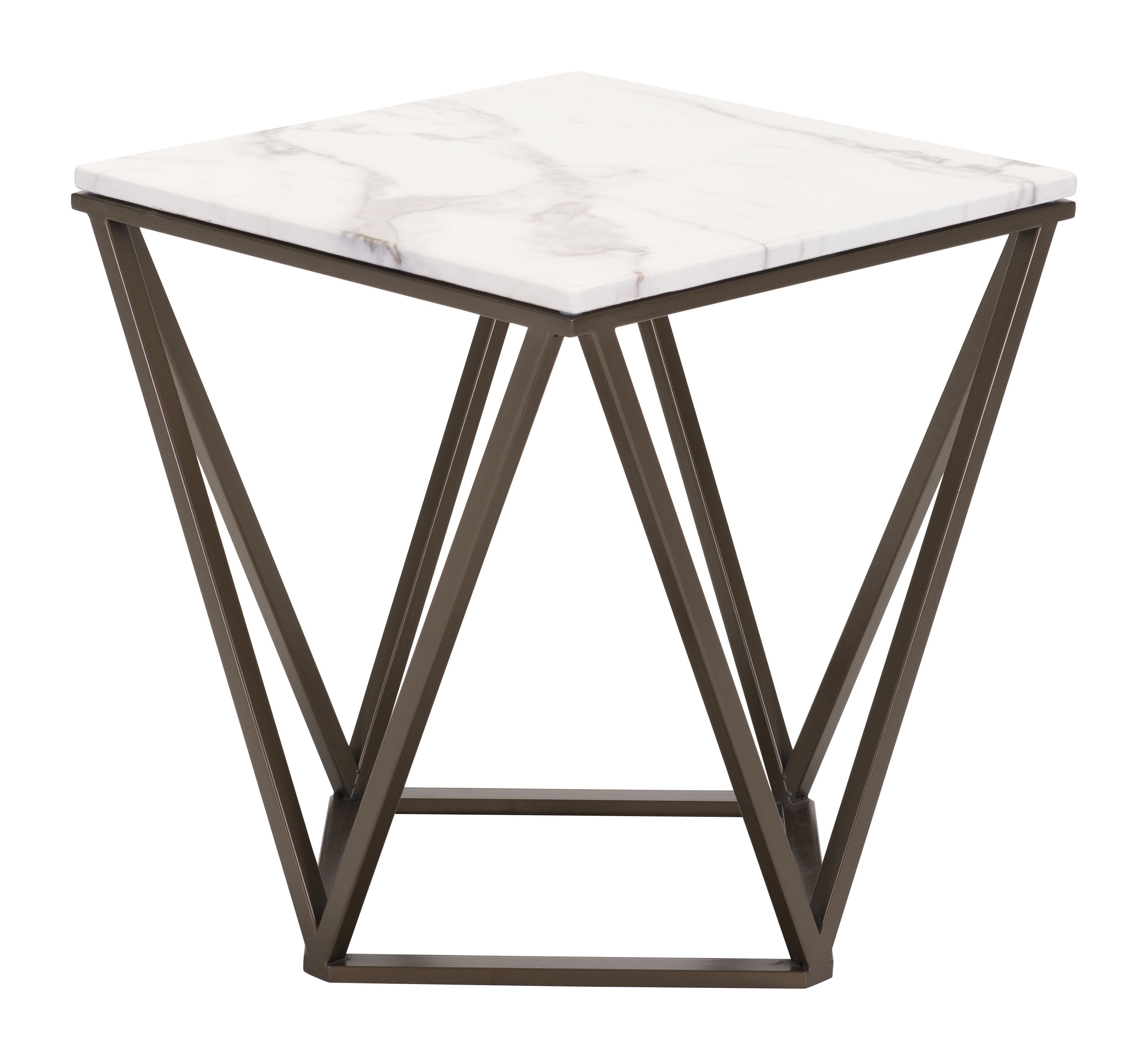 Zuo Modern Tintern End Table White and Antique Bronze