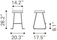 Zuo Modern Bree Counter Stool Burgundy and Gold - Set of 2