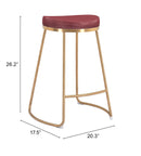 Zuo Modern Bree Counter Stool Burgundy and Gold - Set of 2