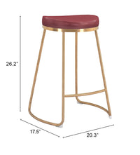 Zuo Modern Bree Counter Stool Burgundy and Gold - Set of 2