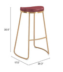 Zuo Modern Bree Barstool in Burgundy/White and Gold - Set of 2