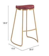 Zuo Modern Bree Barstool in Burgundy/White and Gold - Set of 2