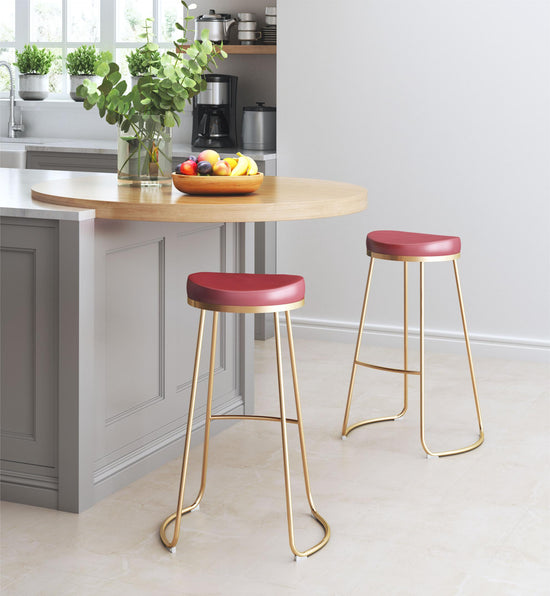 Zuo Modern Bree Barstool in Burgundy/White and Gold - Set of 2