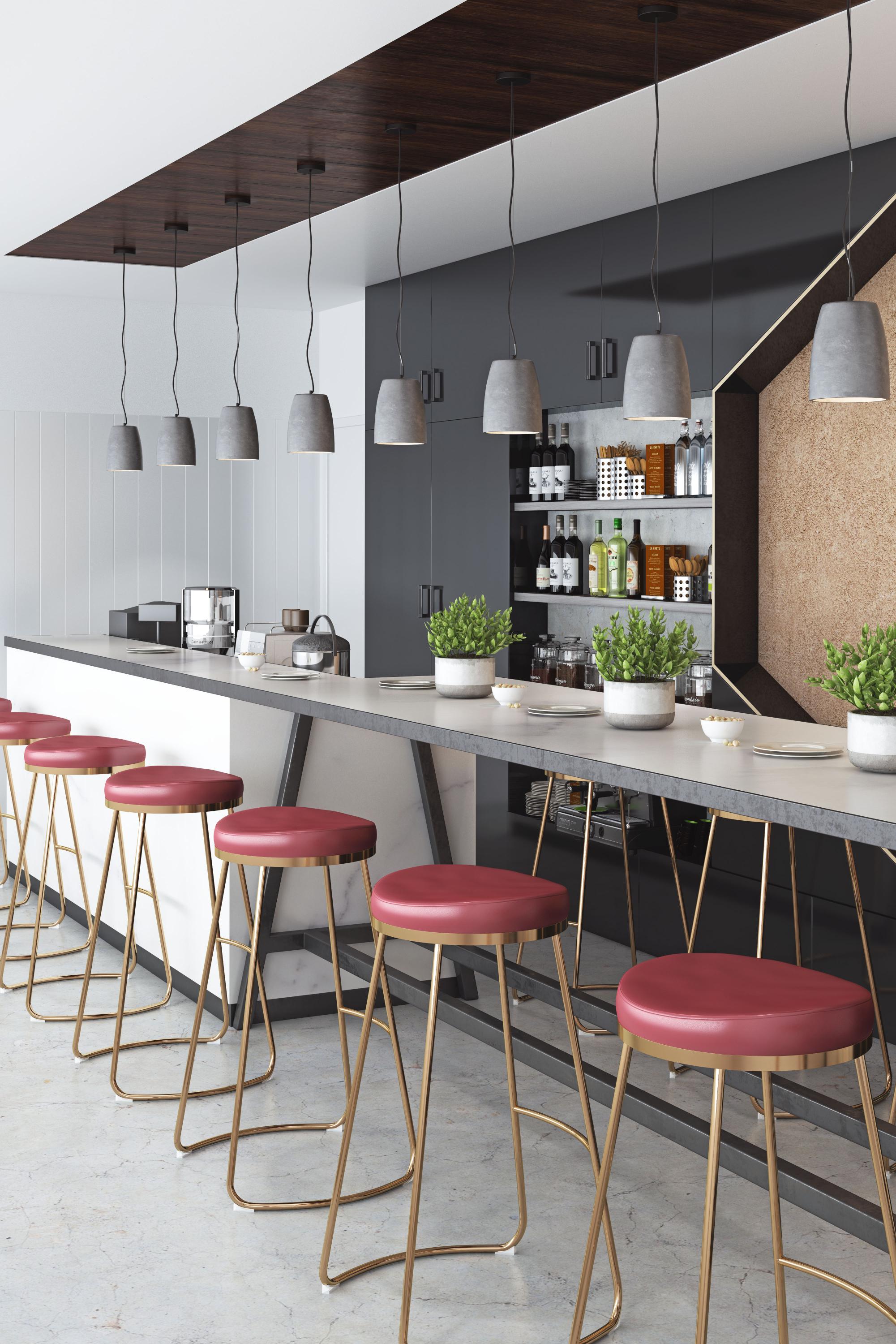 Zuo Modern Bree Barstool in Burgundy/White and Gold - Set of 2