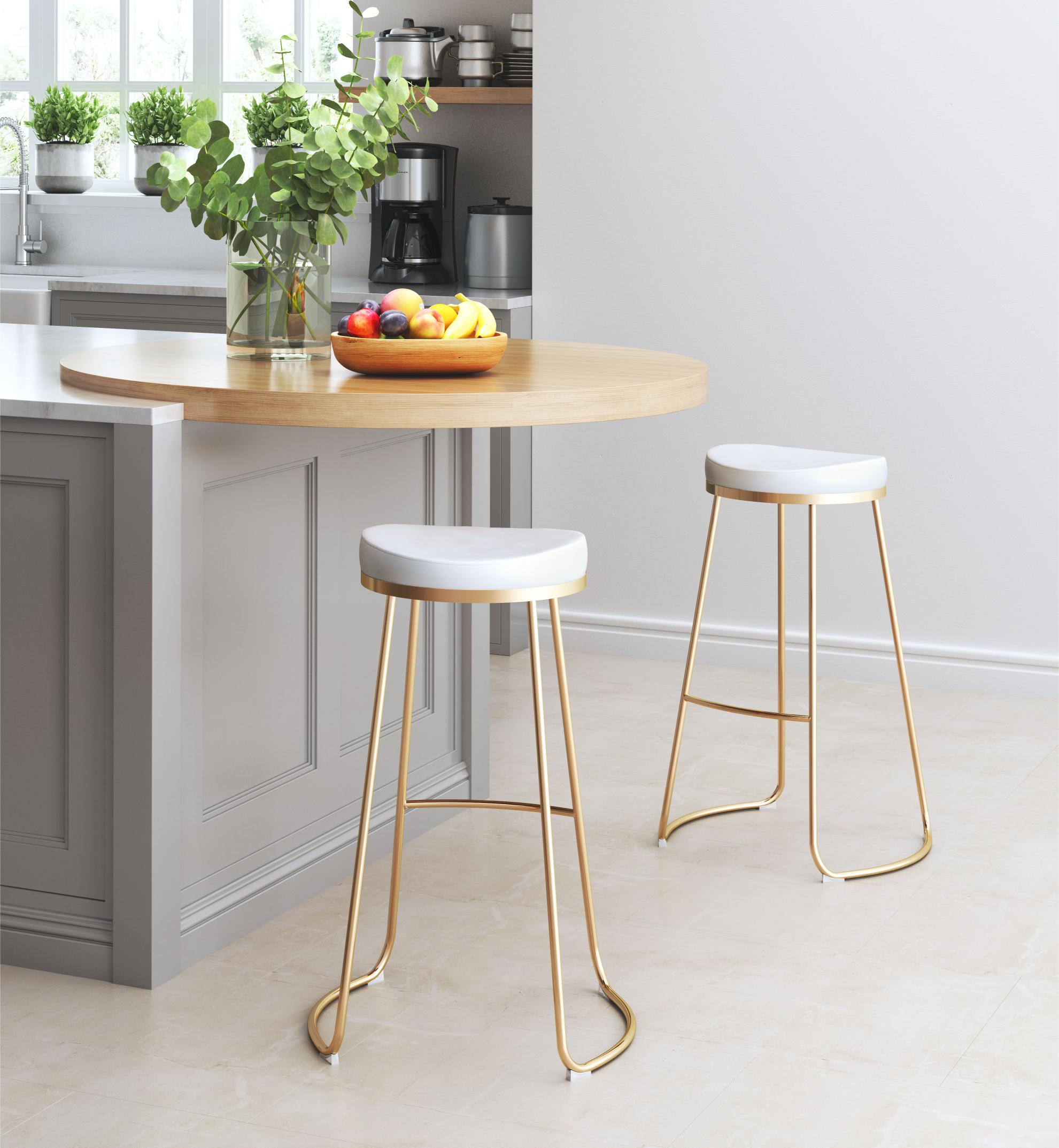 Zuo Modern Bree Barstool in Burgundy/White and Gold - Set of 2
