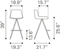 Zuo Modern Aki Counter Stool in Black/White and Black - Set of 2