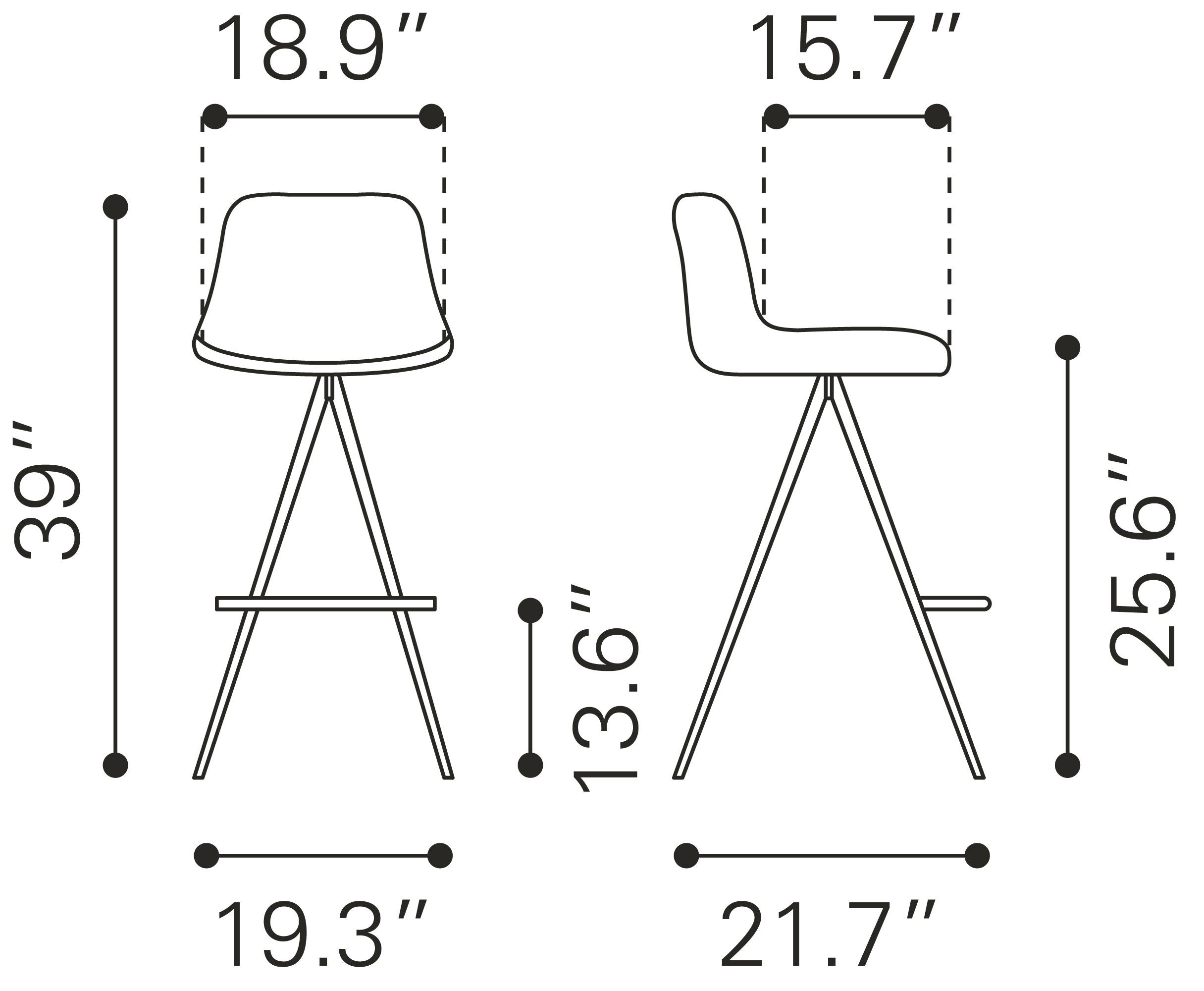 Zuo Modern Aki Counter Stool in Black/White and Black - Set of 2