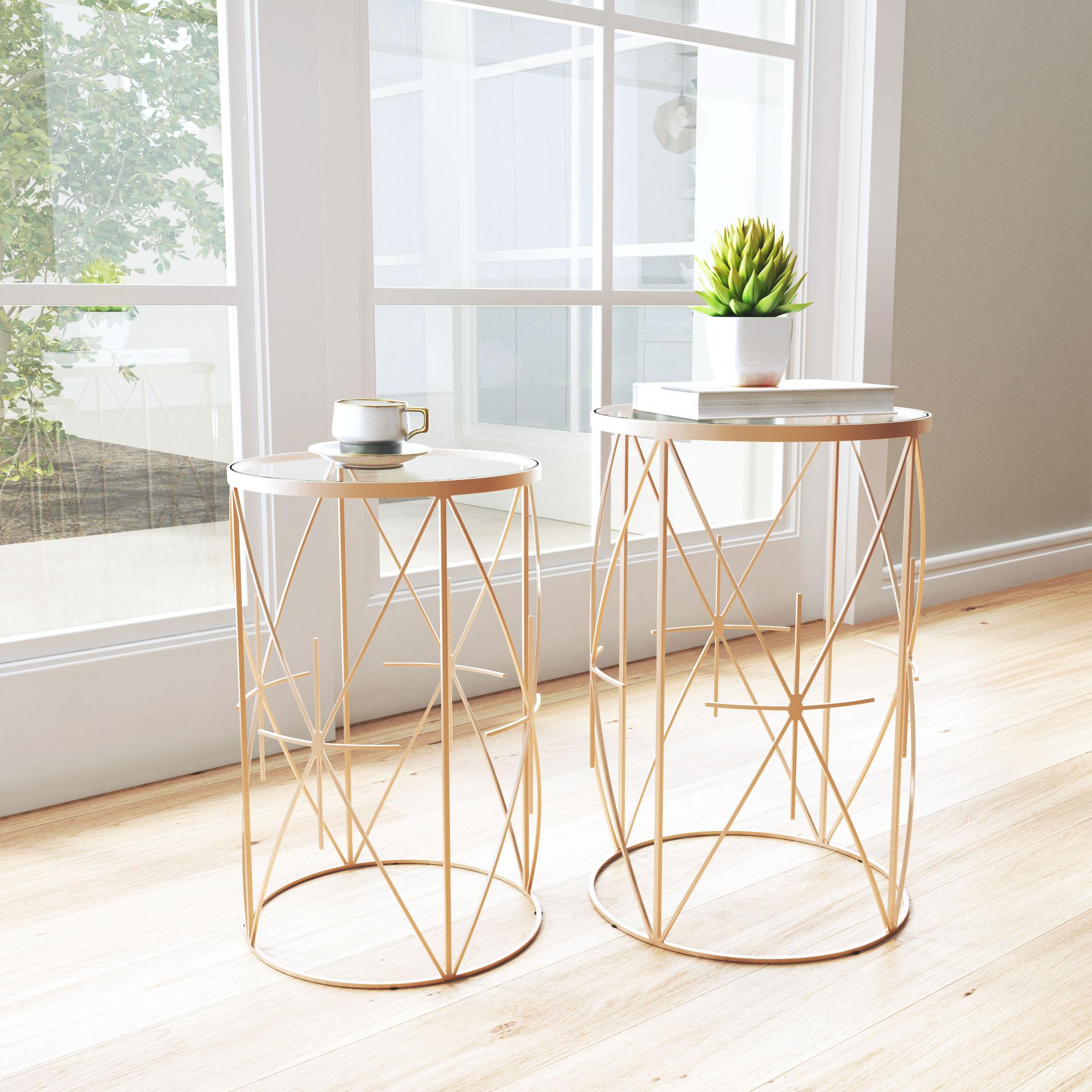 Zuo Modern Hadrian Side Table Set in Gold - Set of 2